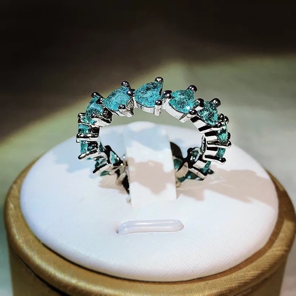 925 STERLING SILVER PARAIBA TOURMALINE ETERNITY BAND - Picture 1 of 3